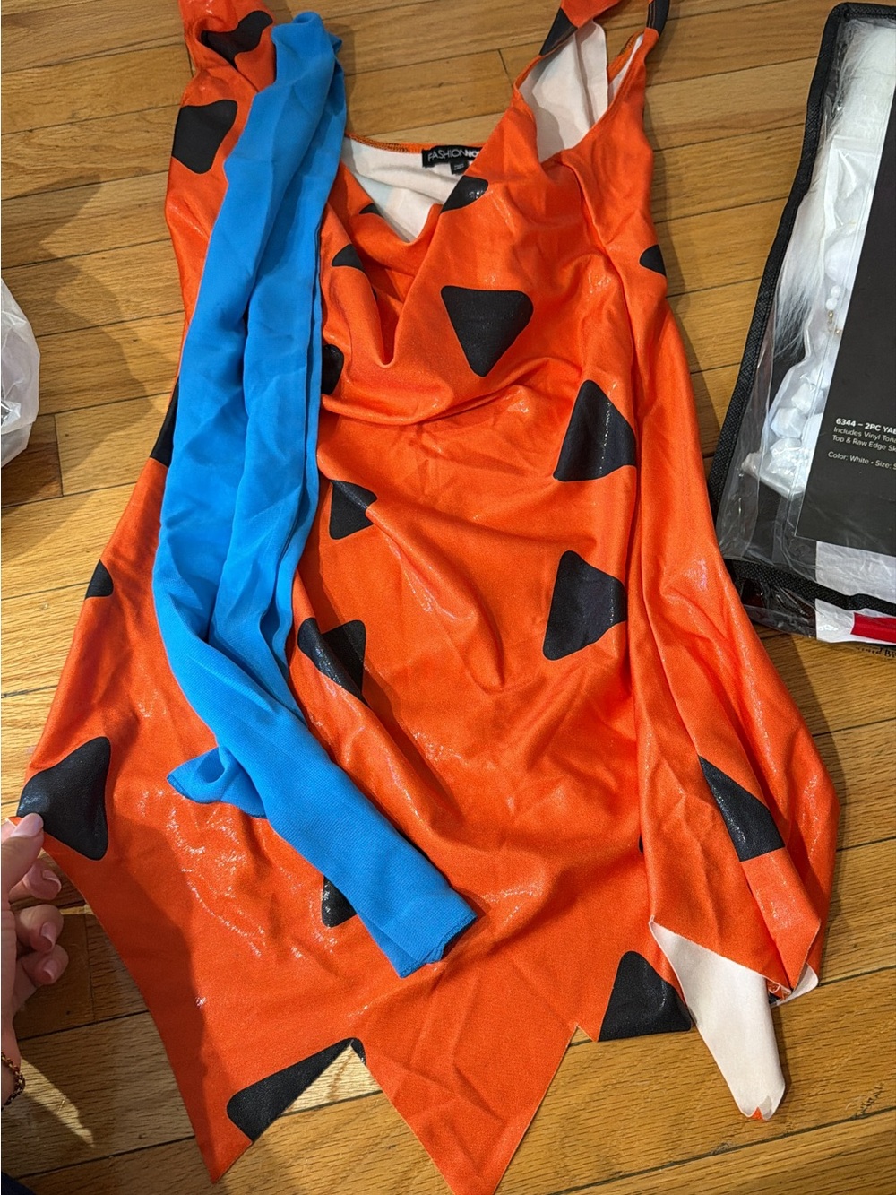 Kids Orange and Black Flintstone-Style Costume with Blue Sash